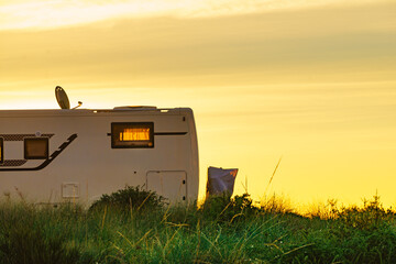 Wall Mural - Caravan on nature in the morning at sunrise