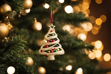 Christmas Tree With Baubles And Blurred Shiny Lights