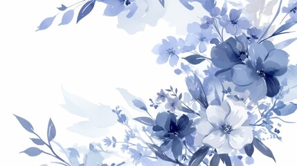 Watercolor Art Background with Blue Flowers 