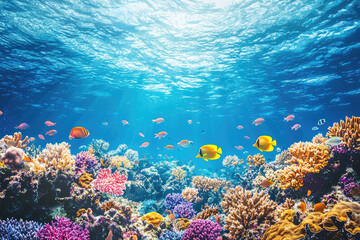 Wall Mural - Exploring a Vibrant Coral Reef: A Colorful Underwater World Full of Life, Wonder, and the Beauty of Nature Below the Waves