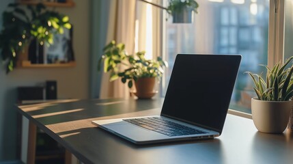 Canvas Print - white laptop on a sleek desk in a modern office