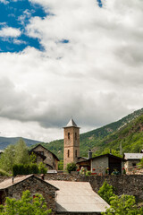 Wall Mural - Landscape with Eriste old town on background, in Pirineos, Huesca (Spain)