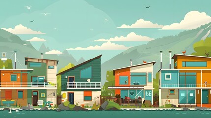 Wall Mural - Modern Houses In A Scenic Mountain Landscape