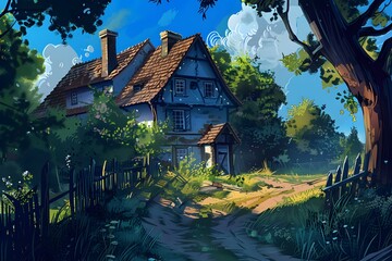 Poster - Charming Cottage in a Lush Forest Setting