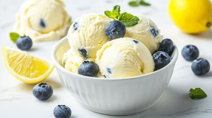 Lemon ice cream with blueberry