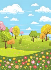 Poster - Spring Landscape With Colorful Flowers And Trees