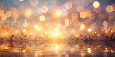 Wall Mural - golden bokeh lights over rustic wood