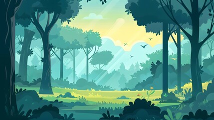 Canvas Print - Beautiful Green Forest Landscape Illustration