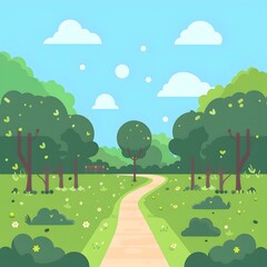 Poster - Cartoon Illustration of a Park with a Winding Path