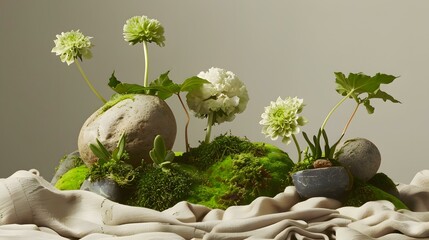 Wall Mural - Green Floral Arrangement with Moss and Stones