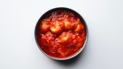 Canvas Print - A top view of a can of ravioli in tomato sauce, neatly packed inside