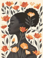 Canvas Print - Woman Silhouette with Floral Background