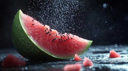 Watermelon Slice with Water Droplets