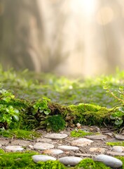 Poster - Green Mossy Stone Path in Sunlight