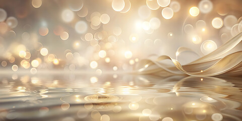 Wall Mural - golden elegance: an abstract ethereal background of flowing gold ribbons, shimmering reflections, an