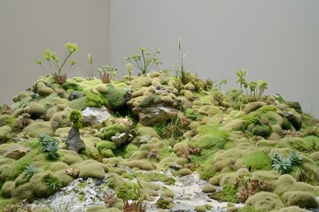 Poster - Green Mossy Hill with Stones and Plants