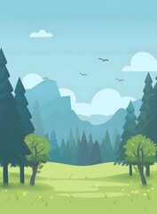 Green Mountain Landscape Illustration