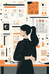 Wall Mural - Woman Looking at a Wall of Charts and Diagrams