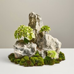 Wall Mural - Stone Arrangement with Moss and Flowers