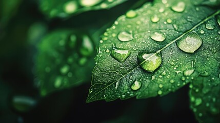 Close-up of raindrops on a green leaf, symbolizing the purity and life-giving force of water in nature