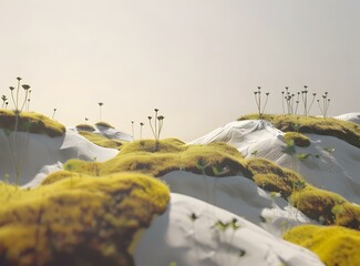 Wall Mural - Abstract 3D Illustration Of Green Moss On White Hills