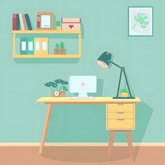 Wall Mural - Modern Minimalist Home Office Desk Illustration