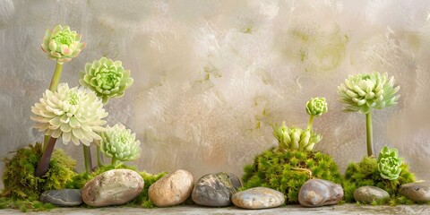 Wall Mural - Green Succulents and Stones on Mossy Ground