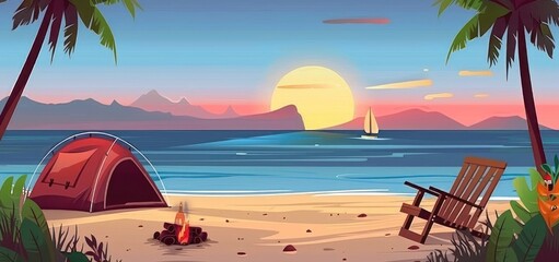 Wall Mural - Camping by the Beach at Sunset