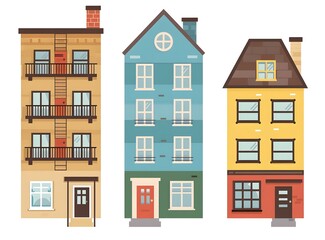 Canvas Print - Three Colorful Buildings Illustration Cartoon Style