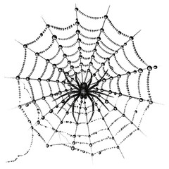 intricate spider web in halftone, isolated on clear white background