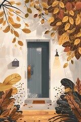 Sticker - Autumn Leaves  Doorway Illustration