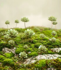 Wall Mural - Green Mossy Ground with Flowers