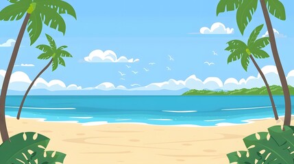 Sticker - Tropical Beach Landscape Illustration