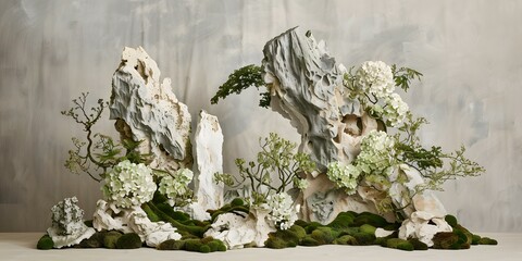 Sticker - Artistic Floral Arrangement with Stone and Moss