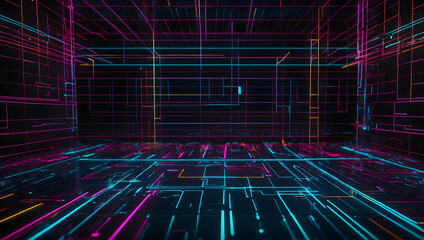 Wall Mural - Neon Grid Matrix