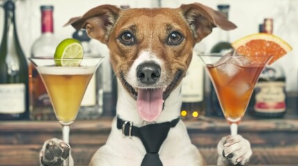 Poster - funny dog holding cocktails