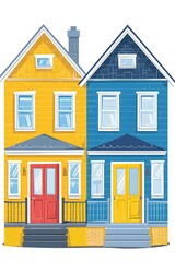 Sticker - Colorful Two Story Townhouses Illustration