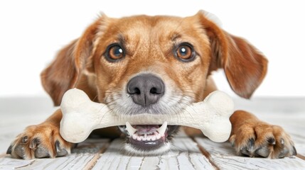 Wall Mural - dog with a white bone