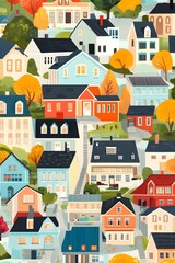 Canvas Print - Colorful Illustration of Houses in a Row