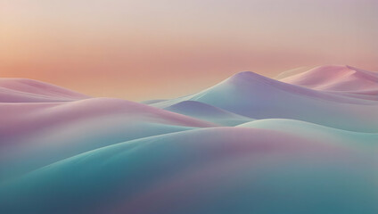 Poster - Pastel Dreamscape: Immerse yourself in a surreal landscape where rolling hills, bathed in soft hues of pink, blue, and purple, stretch towards a serene horizon.