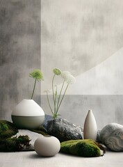 Poster - Minimalist Still Life With Vases And Rocks