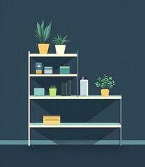 Poster - Minimalist Illustration of a Shelf with Plants