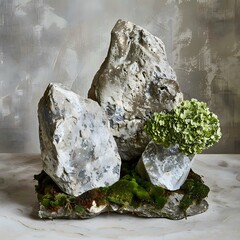 Wall Mural - Stone Arrangement with Moss and Green Plant