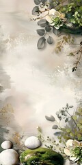 Poster - Abstract Watercolor Painting with Greenery and White Flowers