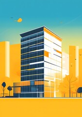 Wall Mural - Modern Building in a Cityscape Illustration