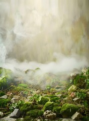 Wall Mural - Green Moss and Foggy Background