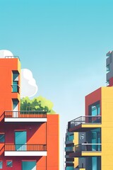 Wall Mural - Modern Apartment Buildings with Balconies Under a Blue Sky