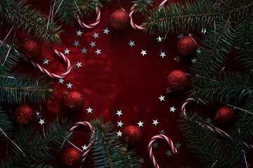 Wall Mural - abstract new year and christmas red velvet background with place for your text.