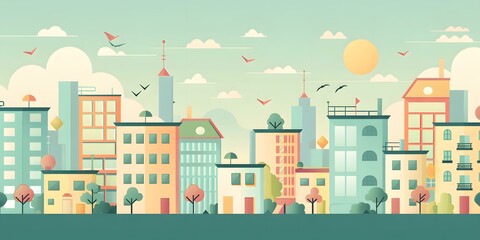 Wall Mural - Flat Illustration of Colorful Cityscape