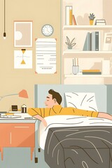 Wall Mural - Man Lying in Bed in a Cozy Bedroom